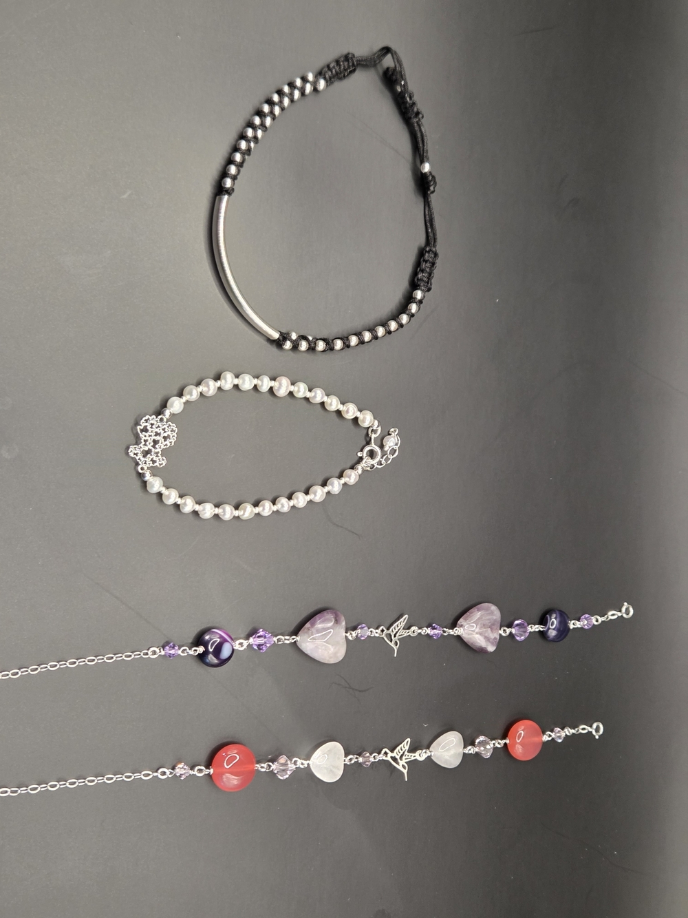 4-Piece Jewelry Lot: TOUS Style Pearl Bear, Natural Gemstones, & Minimalist Boho